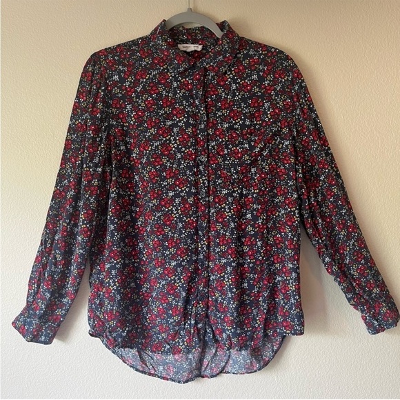 BeachLunchLounge Floral Pattern Pocket Button Down Collar Top Size Large - Picture 1 of 5
